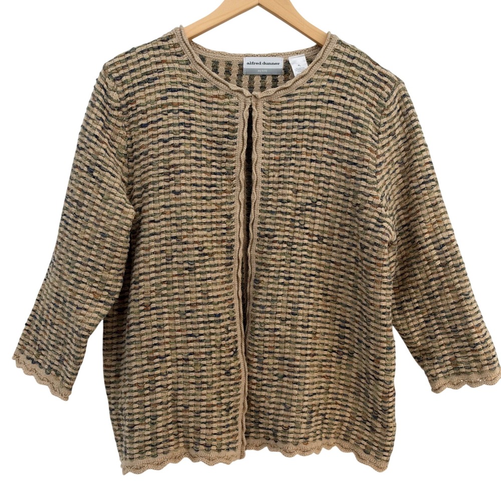 Alfred Dunner Petite Lg Metallic Multicolor Gold Brown Textured Knit Cardigan